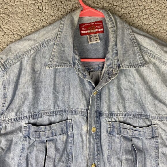 VTG Marlboro Country Store Denim Shirt 90’s Button Up Down Front Mens L *READ - Picture 2 of 16